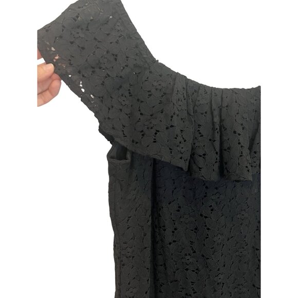 Betsey Johnson Women’s Off Shoulder Dress Size 8 Black Embroidery Zipper Ruffle - Picture 3 of 11